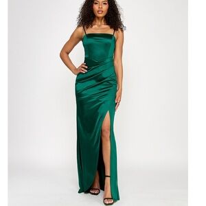 Satin Pleated Slit Gown